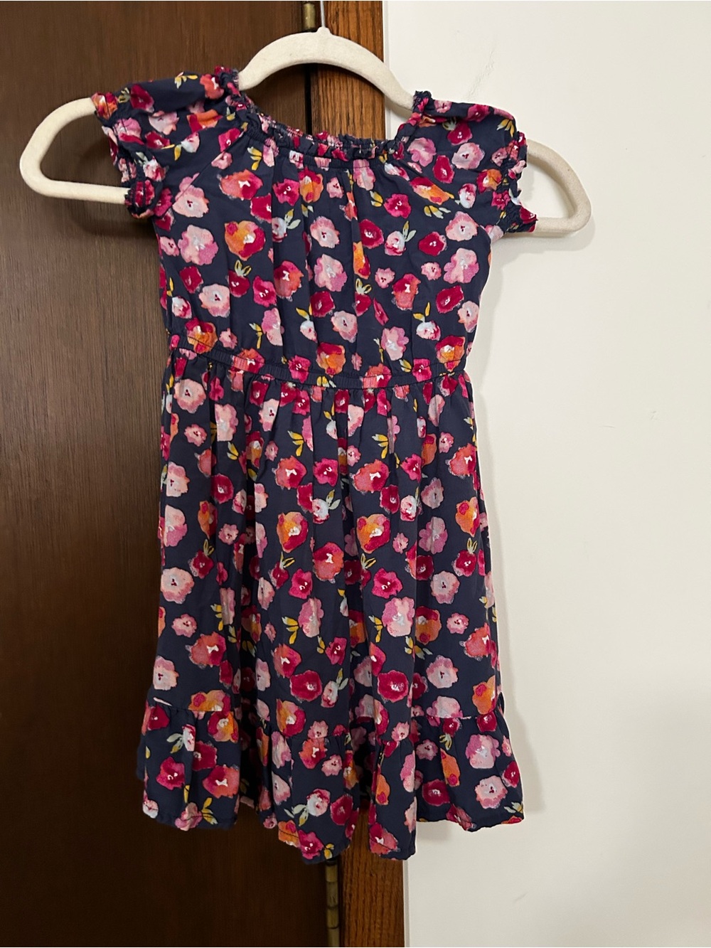 Carter's Navy Floral Dress with Pink & Red Blooms